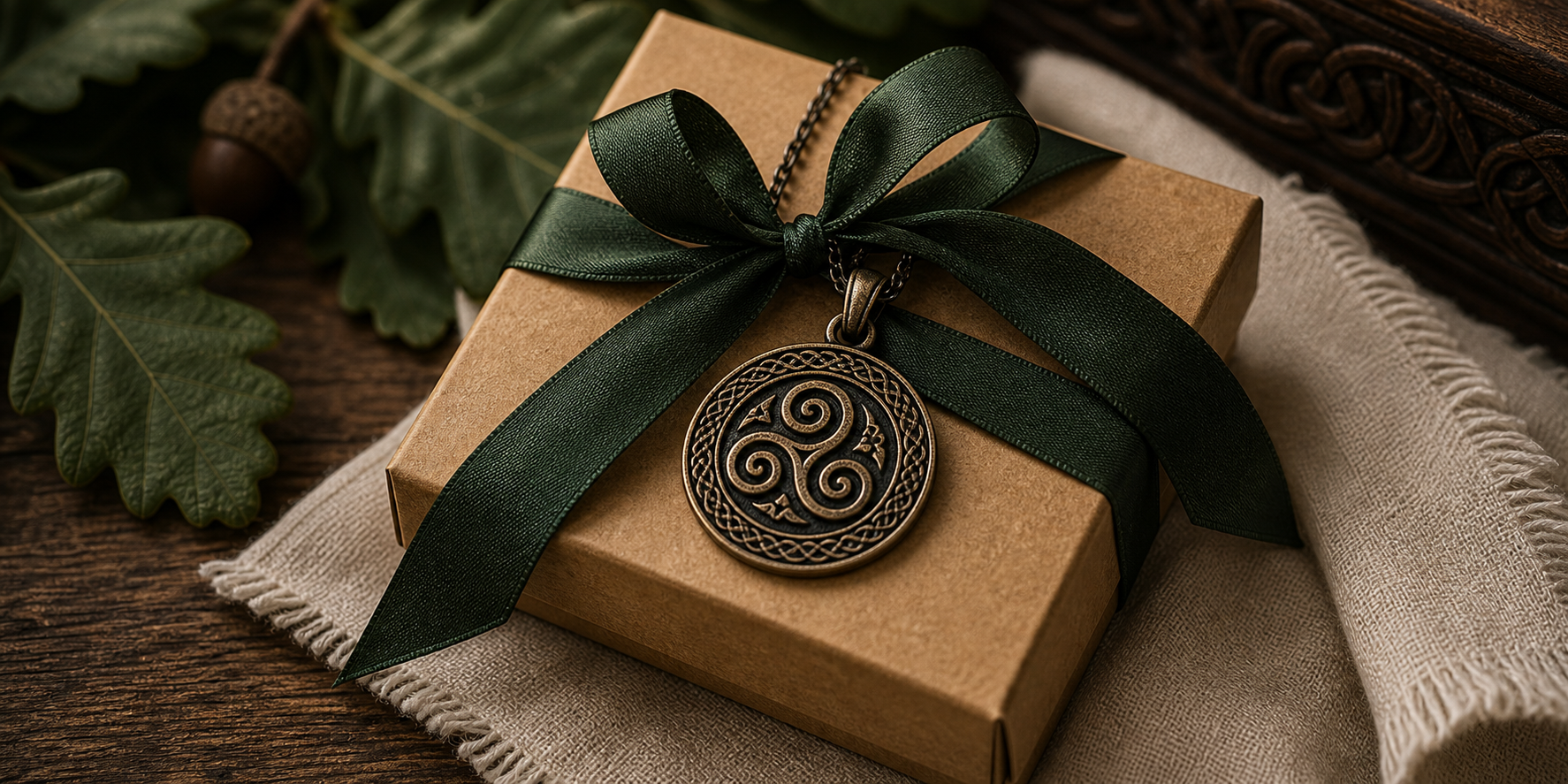 Peigne celtique en bronze et pinces sur lin ivoire