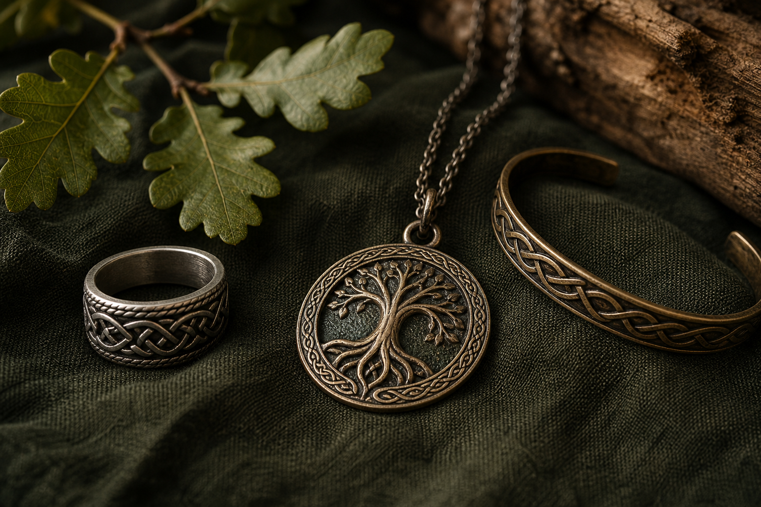 Bague, pendentif et bracelet celtiques avec motifs d'entrelacs