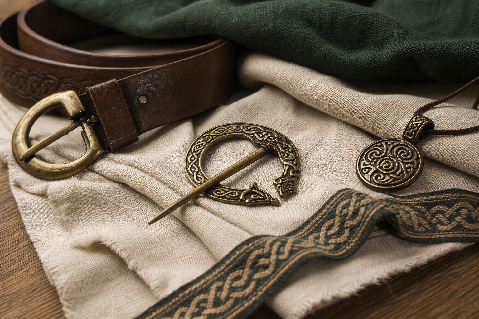Ceinture, broche et pendentif pour composer une tenue celtique