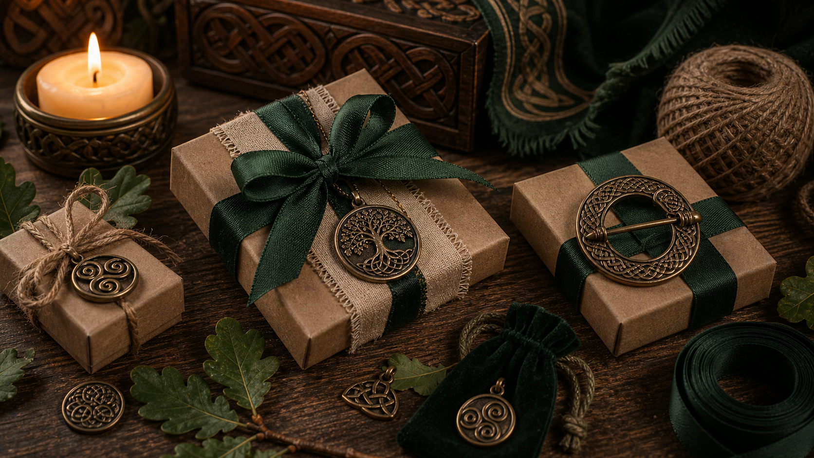 Peignes et ornements de cheveux celtiques sur table en bois